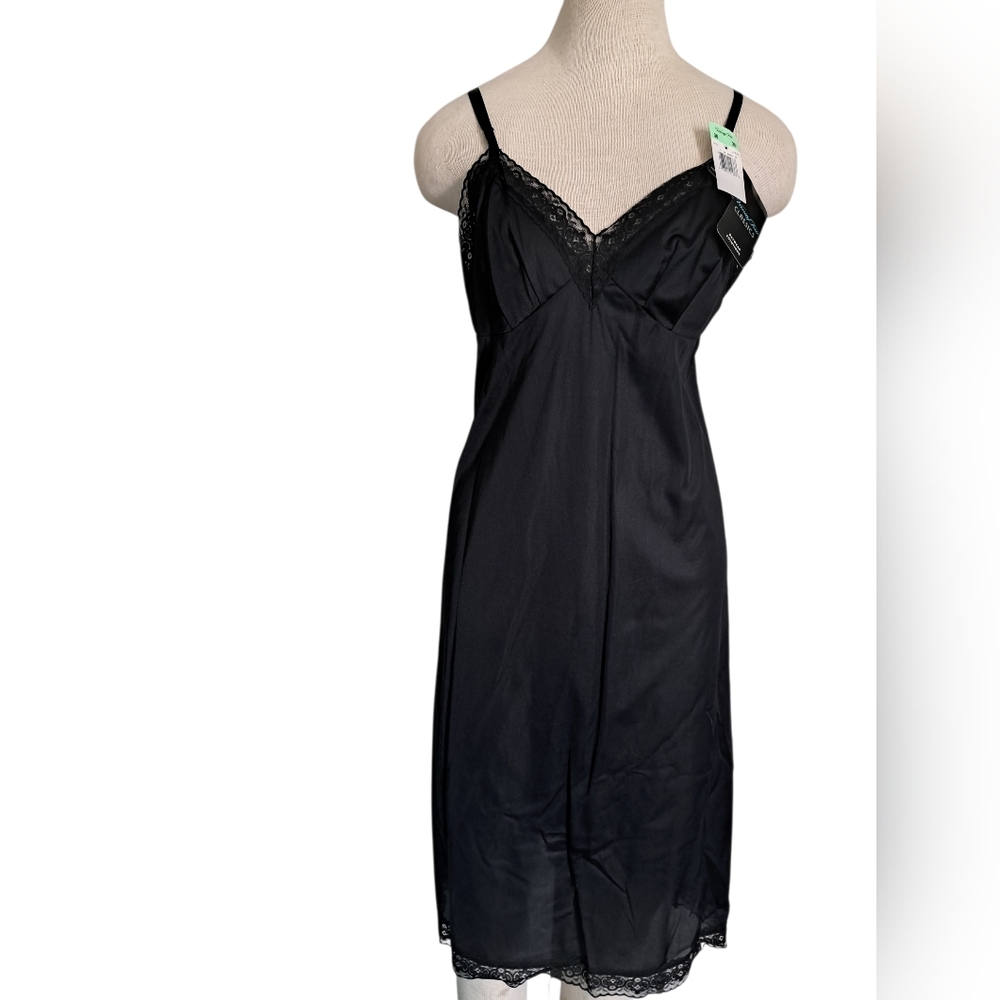 VANITY FAIR classics DAYWEAR full black slip lace detail boudoir lingerie 36
